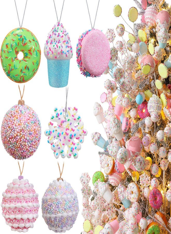 Simgoing 21 Pcs Candy Christmas Tree Ornaments Pastel Decorations Set New Cute Hanging Decor Doughnut Candy Ball Snowflake Macaron Cookies Cupcake Dessert Pendant for Shop Baby Shower Home Xmas Party - Image 1